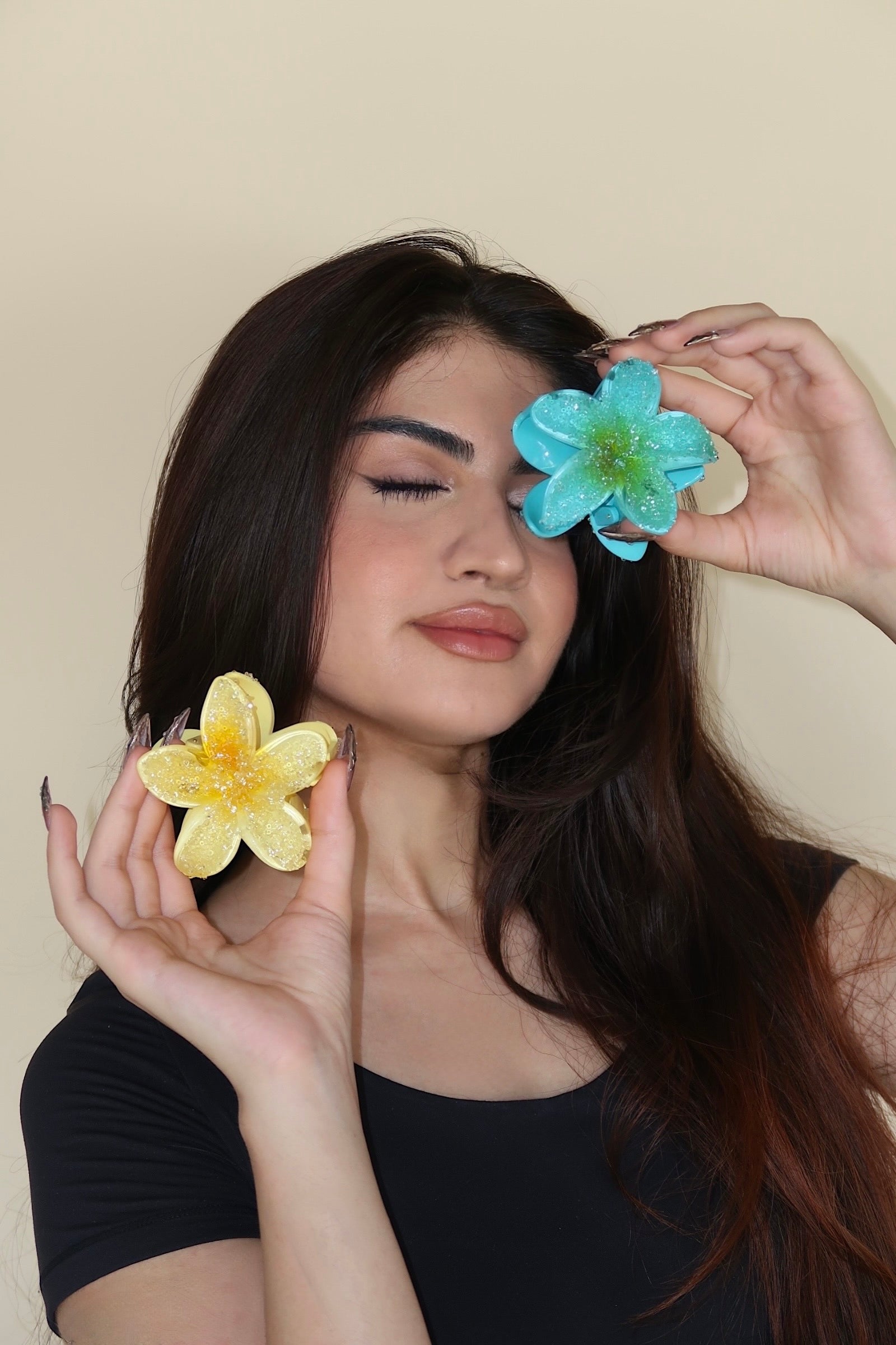 Rhinestoned Hawaiian Hair Clips